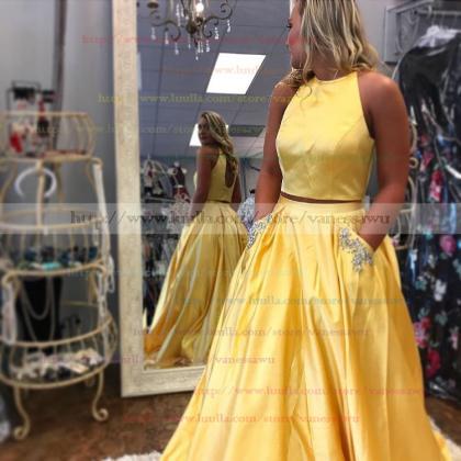 Unique Daffodil Two Piece Long Prom..
