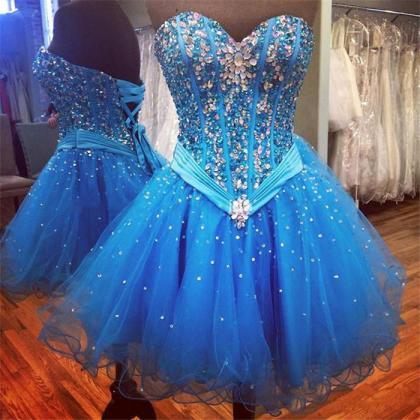 Blue Prom Dresses With Crystal Gemstone Beads, Pretty Sweetheart Prom ...