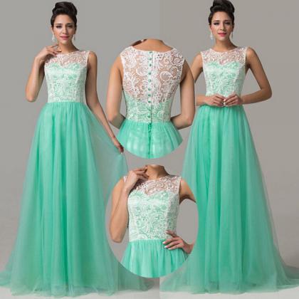 Aqua High Neck Prom Dress with Whit..