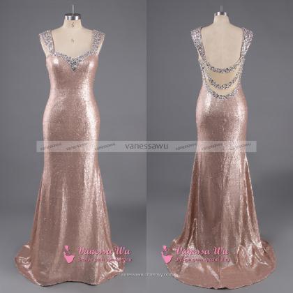 Sparkle Prom Dresses With Sequined Neckline And Straps, Illusion V-neck ...