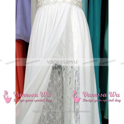V-neck Sleeveless Wedding Dress wit..