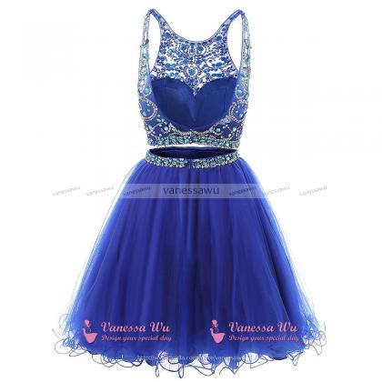Royal Blue Crystals And Sequins Embellished Short Two-Piece Homecoming ...