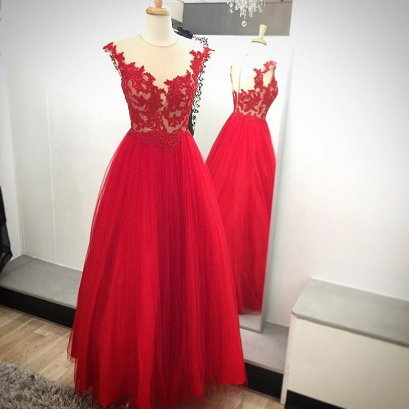 Red Prom Dress with Cap Sleeves