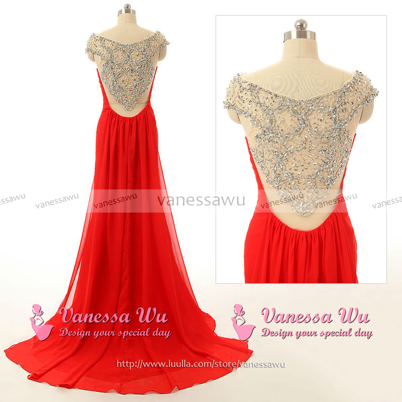 Graceful Hot Red Prom Dresses, Trumpet Chiffon Prom Dresses With Beaded ...