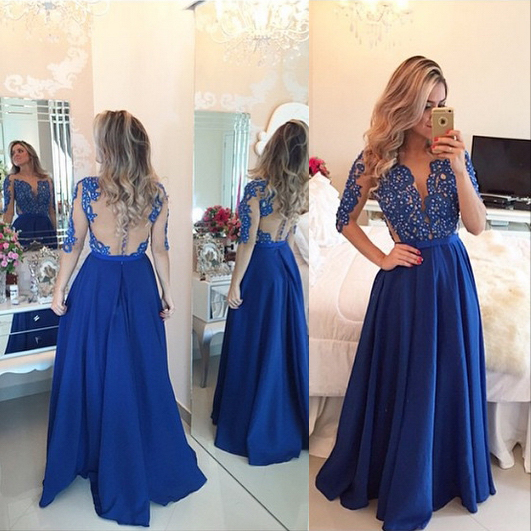 royal blue prom dress with sleeves