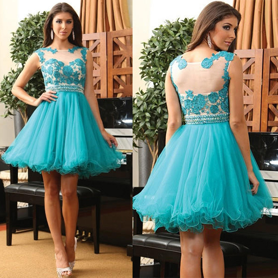 Sweetheart Short Prom Dresses with Lace Appliques, See-through Prom Dresses, Girly Tulle Homecoming Dresses, #02019971