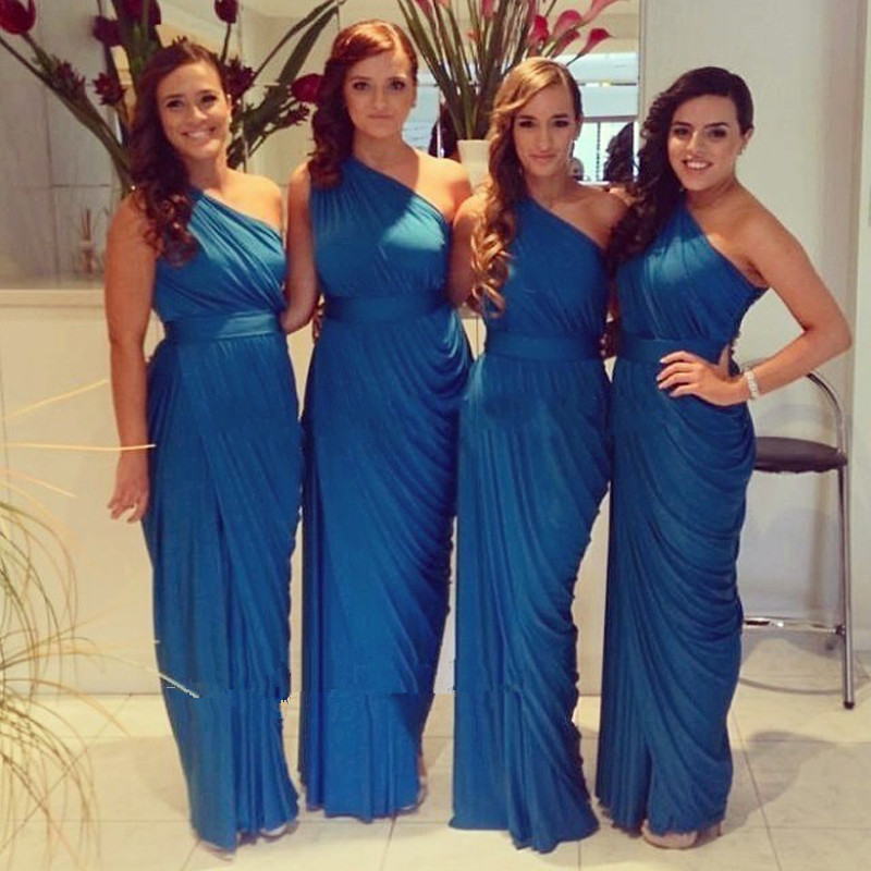 One Shoulder Bridesmaid Dresses Blue Turquoise