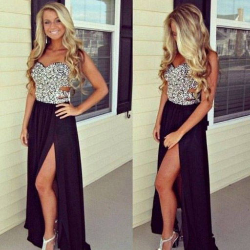 black low back prom dress