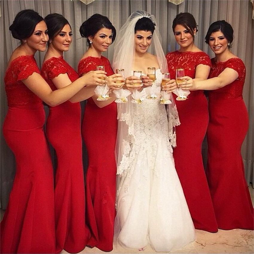 Red Bridesmaid Dress With Cap Sleeves Fabulous Mermaid Lace Red Bridesmaid Dress With Cap Sleeves Fabulous Mermaid Lace Dresses High Neck 01012763