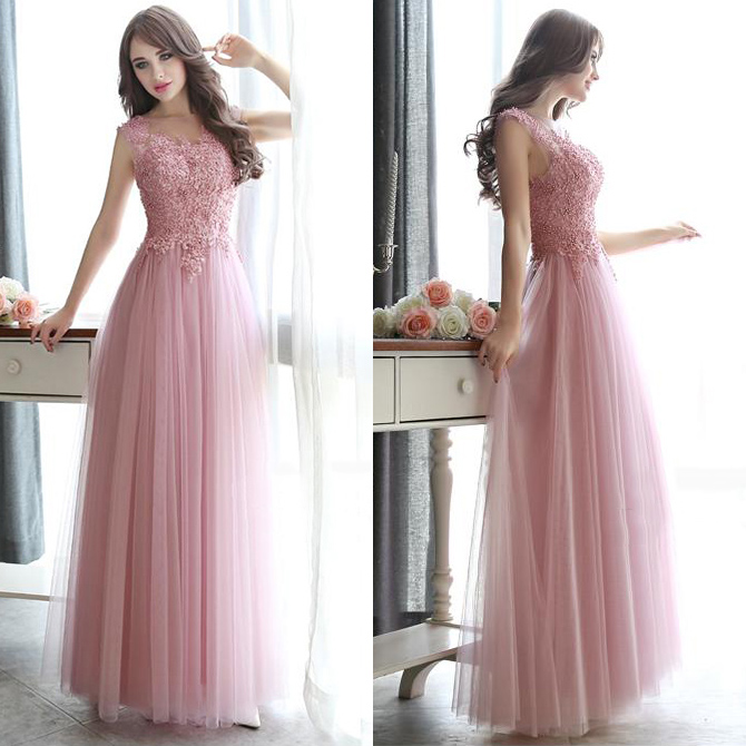 pink beaded prom dress