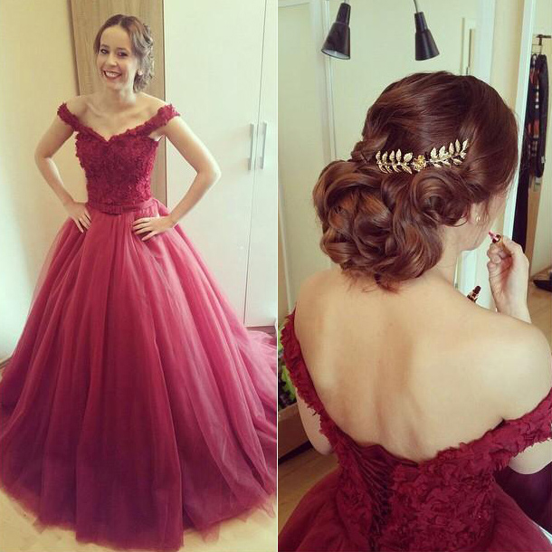 Burgundy Ball Gowns, Off The Shoulder Prom Dress With Lace Appliques, Off-the-shoulder Tulle Prom Dr on Luulla Burgundy Ball Gowns, Off The Shoulder Prom Dress With Lace Appliques, Off-the-shoulder Tulle Prom Dr on Luulla