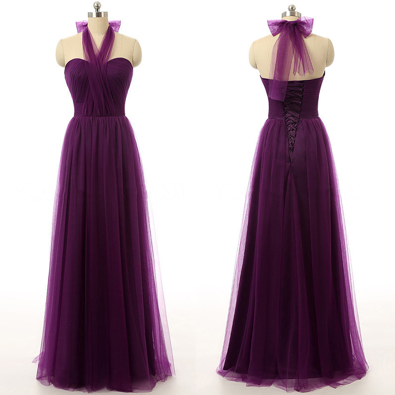 Dark Purple Bridesmaid Dresses With Soft Pleats Beautiful Halter Dark Purple Bridesmaid Dresses With Soft Pleats Beautiful Halter Long Tulle 01012737