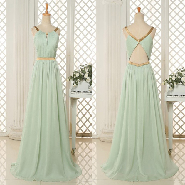 Open Back Bridesmaid Dress with a Ribbon, Trendy Chiffon Bridesmaid Dress with a Keyhole, Halter Bridesmaid Dresses, #01012818