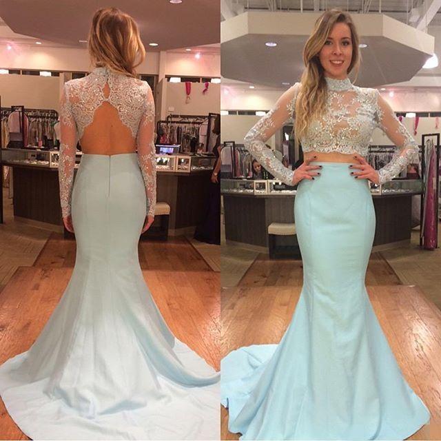 2 piece lace prom dress