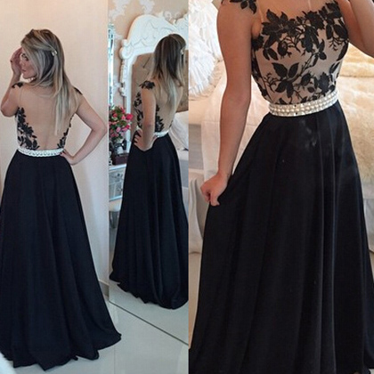 black prom dress with pearls