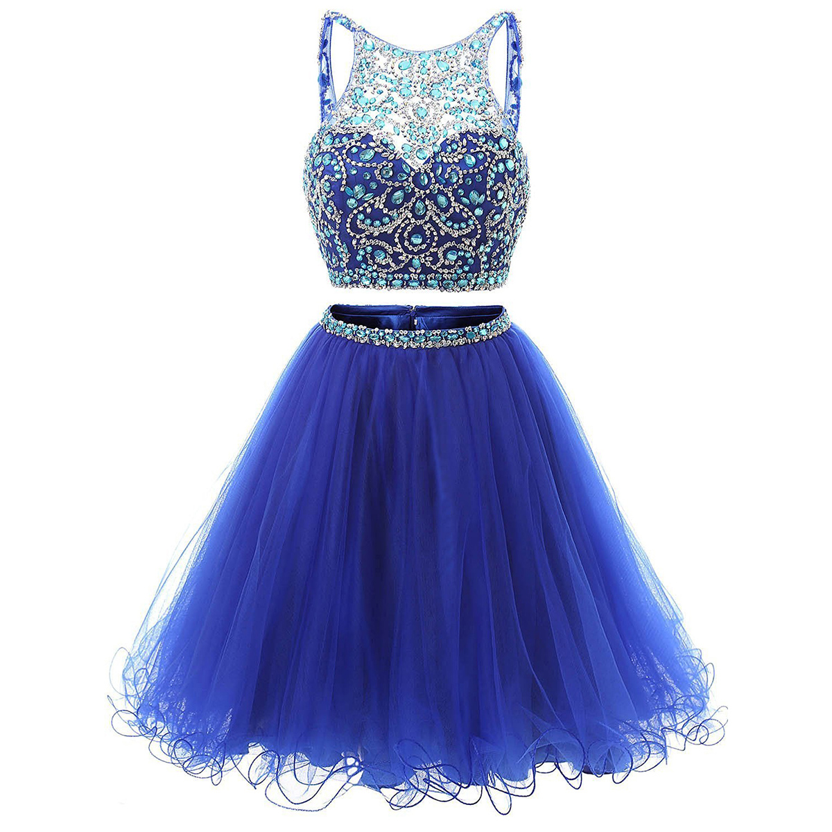 Royal Blue Crystals And Sequins Embellished Short Two-Piece Homecoming