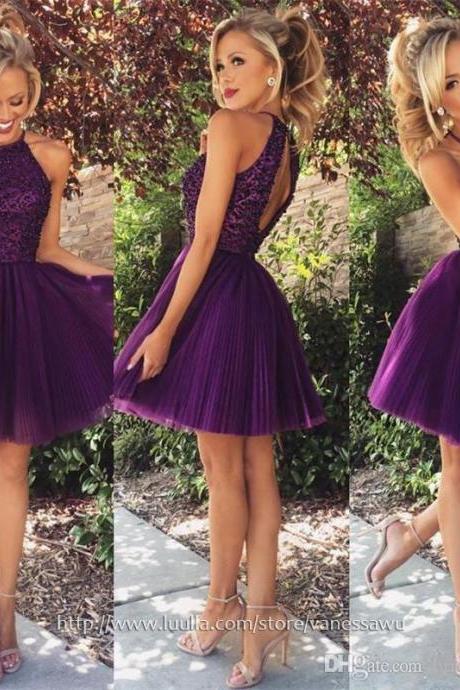 Short Prom Dresses,A-line Scoop Neck Homecoming Dresses,Fashion Tulle Party Dresses with Beading,#02019702