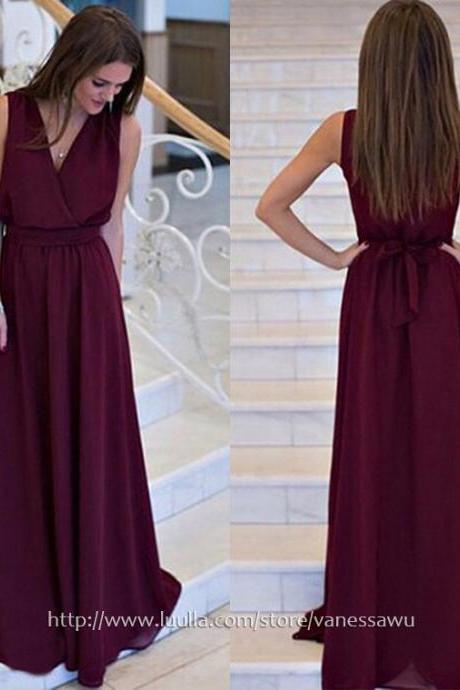 Long Prom Dresses,A-line V-neck Prom Dresses Online,Cheap Sweep Train Chiffon Formal Evening Dresses with Sashes,#020105360