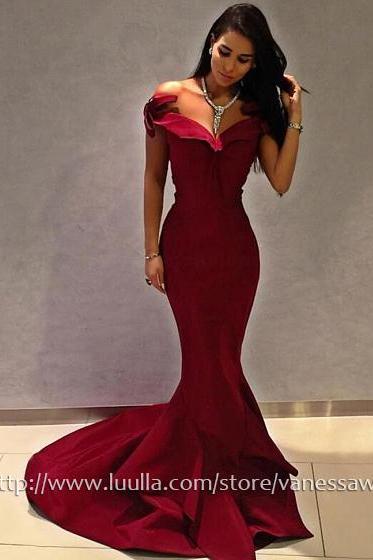 Long Prom Dresses,Trumpet/Mermaid Off-the-shoulder Prom Dresses for Cheap,Vintage Sweep Train Satin Formal Evening Dresses,#020105698