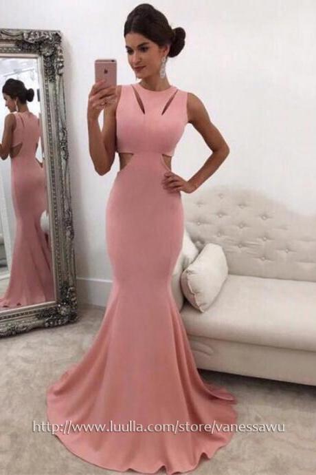 Cheap Prom Dresses,Trumpet/Mermaid Scoop Neck Long Formal Dresses,Sweep Train Silk-like Satin Pageant Dresses with Ruffle,#020105015
