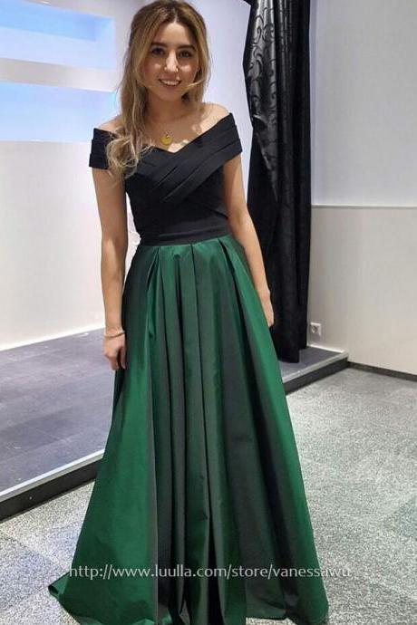 Cheap Prom Dresses,A-line Off-the-shoulder Long Formal Dresses,Fabulous Satin Evening Dresses with Ruffle,#020105714