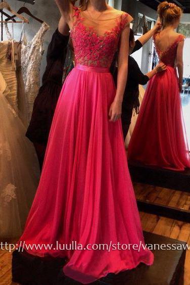 Cheap Prom Dresses,A-line Scoop Neck Long Formal Dresses,Chiffon Evening Dresses with Appliques Lace Sashes,#02018717