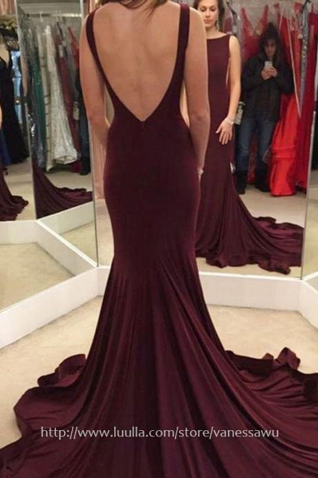 Cheap Prom Dresses,Trumpet/Mermaid Scoop Neck Long Formal Dresses,Court Train Jersey Evening Dresses with Ruffle,#020103588