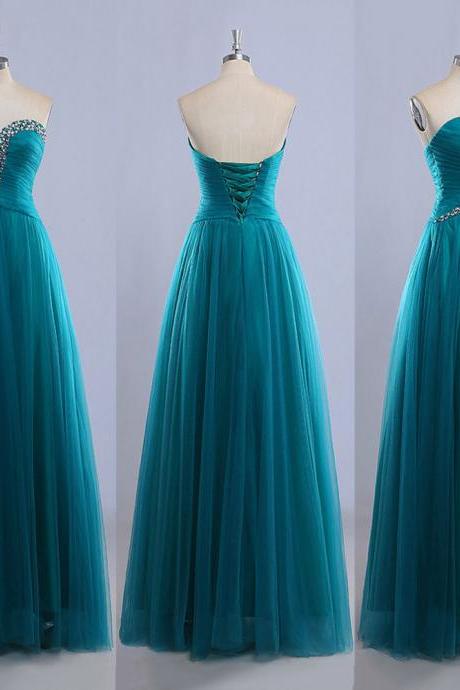 Sweetheart Floor-length Ball Gowns, Gorgeous Tulle Prom Dress with Lace-up Back, Exclusive Beaded Prom Dress, #020102225