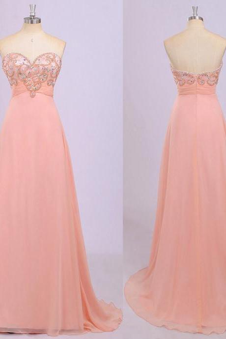 Different Blush Prom Dresses, Sweetheart Empire Prom Gowns, Beaded Chiffon Prom Dress with Ruching Detail, #020102220
