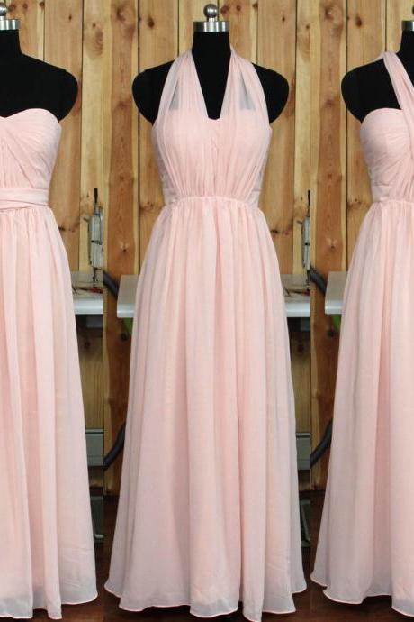 Classic Pink Bridesmaid Dress with Ruching Detail, Sweetheart Chiffon Bridesmaid Gowns, Long Gowns for Bridesmaids, #01012890