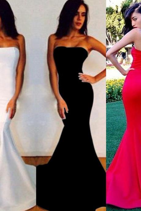 Simple Strapless Prom Dresses, Fitted Mermaid Prom Dresses, Classy Long Prom Dresses in White, Red, Black, and Blue, #02016264