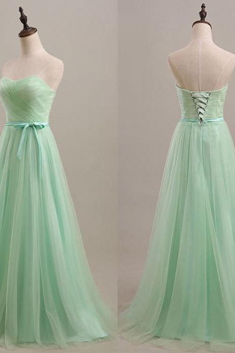 Cheap Bridesmaid Dresses with Sashes, Sweetheart Floor-length Bridesmaid Dress, Tulle Cheap Bridesmaid Dresses, #01012734