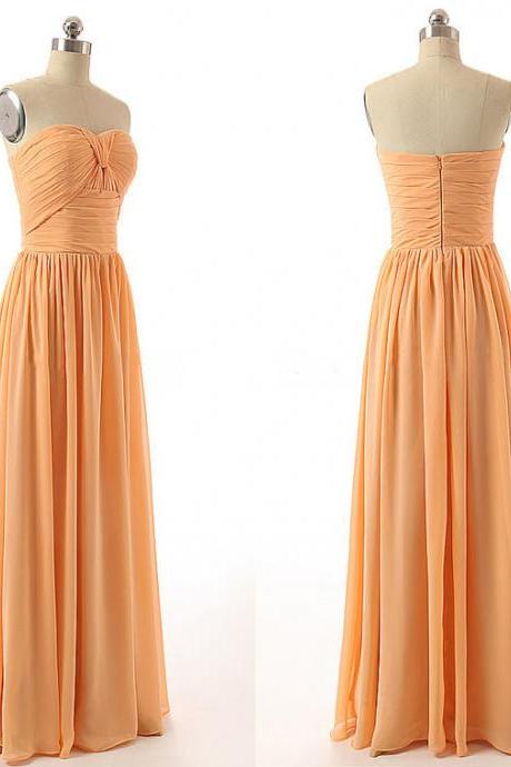 Discount Orange Bridesmaid Dress with Ruching Detail, Sweetheart Long Bridesmaid Dresses, Chiffon Floor-length Bridesmaid Gowns, #01012736