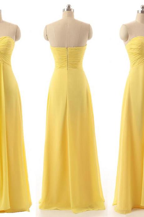 Yellow Sweetheart Bridesmaid Dresses, Flowing Chiffon Gown for Bridesmaid, Floor-length Bridesmaid Dresses, #01012794