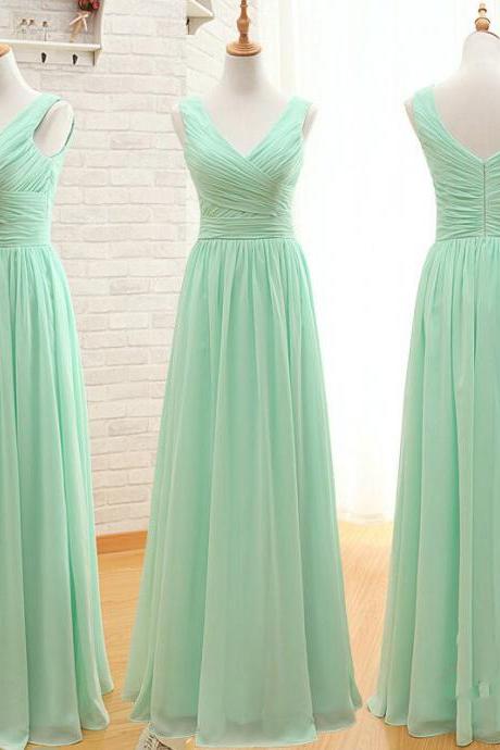 V-neck Bridesmaid Dress with Ruching Detail, Floor-length Chiffon Bridesmaid Dresses, Fabulous Sage Green Bridesmaid Dresses, #01012807