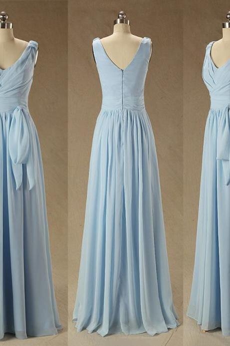 V-neck Bridesmaid Dress with Ruching Detail, Long Chiffon Bridesmaid Gowns with Pleats, Floor-length Bridesmaid Dress Online, #01012827