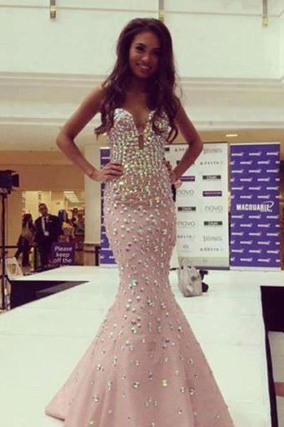 Pastel Prom Dresses with Glitter Crystal Beads, Sexy Mermaid Prom Dresses with Cutouts, Girly Prom Dresses, #02018797