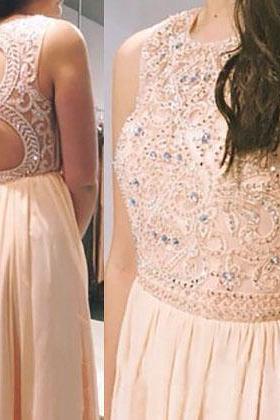 Pastel Prom Dresses with Keyhole Back, High Neck Sleeveless Prom Dresses with Beaded Bodice, Illusion Beaded Prom Dresses, #02019081