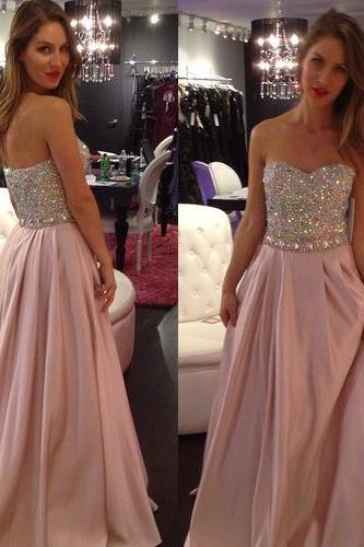 Sweetheart Crystal Beaded Prom Dresses with Pleats, A-line Pastel Prom Dress with all over Beaded Bodice, Sleeveless Floor Length Prom Dresses, #02016867
