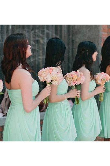 Sage Bridesmaid Dresses with Ruched Bust, Cute Sweetheart Bridesmaid Dresses with Ruffles, Elegant Short Chiffon Bridesmaid Dresses, #01012575