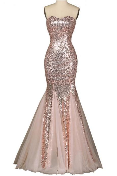 Sequins Sweetheart Floor Length Tulle Mermaid Formal Dress, Prom Dress