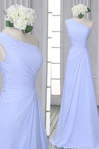 One Shoulder Bridesmaid Dress with Ruched Bust, Popular Lavender Chiffon Bridesmaid Dresses, Sheath Long Bridesmaid Dress, #01012522