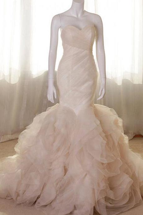 Strapless Sweetheart Ruched Mermaid Wedding Dress with Tiered Ruffle Skirt 