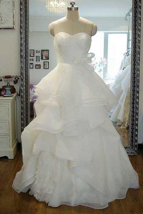 Luxurious Sweetheart Tiered Long Wedding Dress, Asymmetric Ruffles Floor Length Bridal Gown, Lace-up Organza Ball Gown Wedding Dress, #00021242