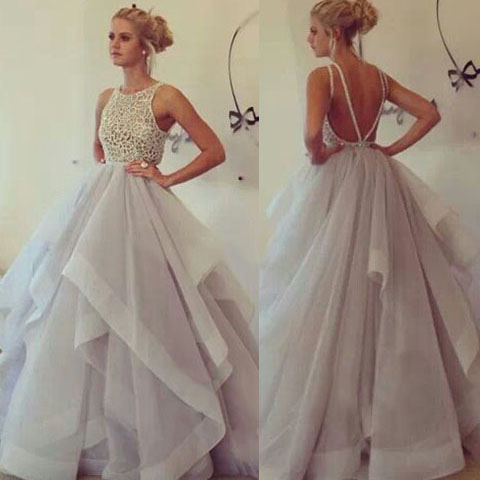 High Neck Prom  Dress  With Ruffles  Tulle Prom  Dresses  With 