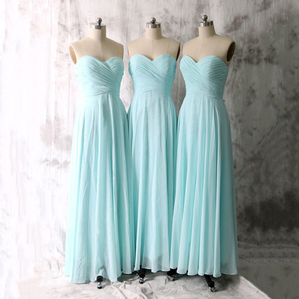 Baby Blue Bridesmaid Dresses, Simple Long Bridesmaid Dresses With Ruching Detail, Sweetheart