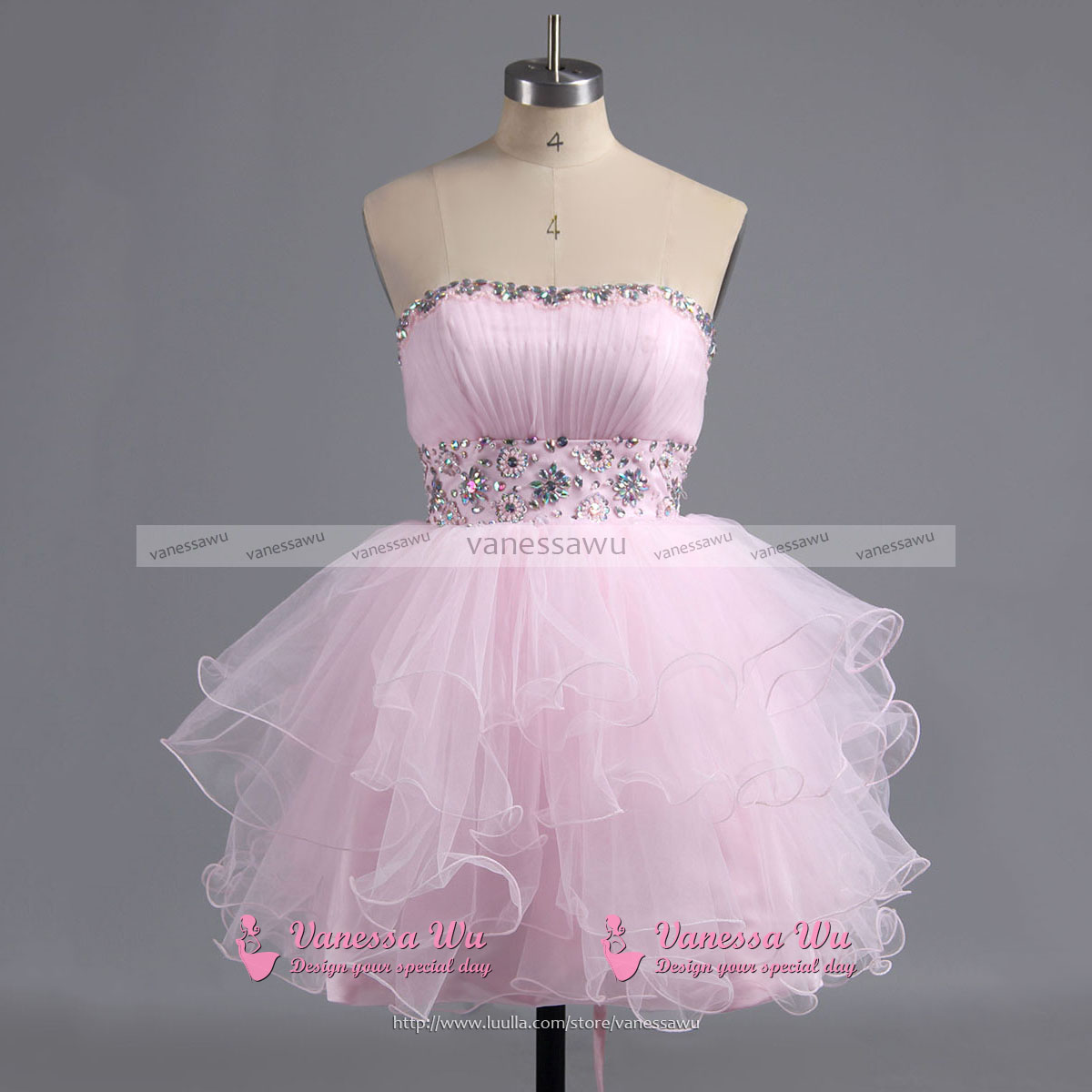 Strapless Pink Homecoming Dress With Beaded Belt, Empire Tulle Lace-up ...