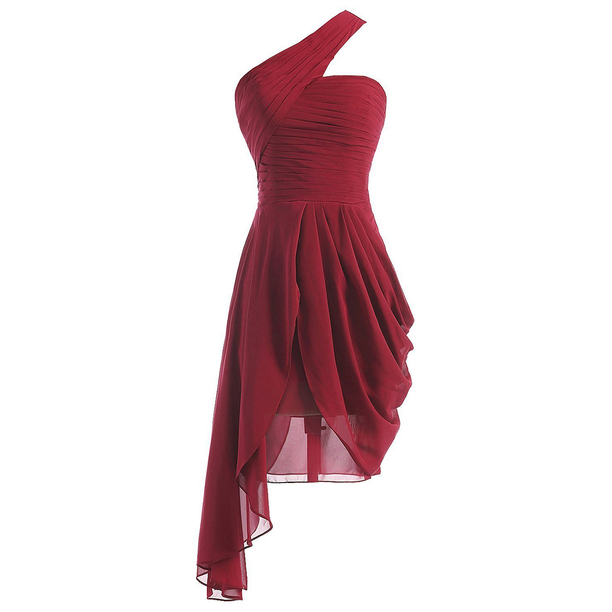 Burgundy Short Bridesmaid Dresses With Ruffles, A-line One Shoulder ...