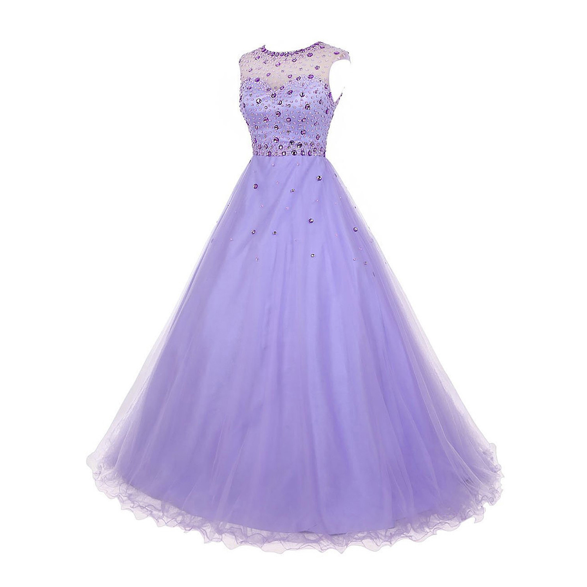 Crystal Jewel Neck Illusion Cap Sleeves Prom Dress, Beaded A-line Long ...